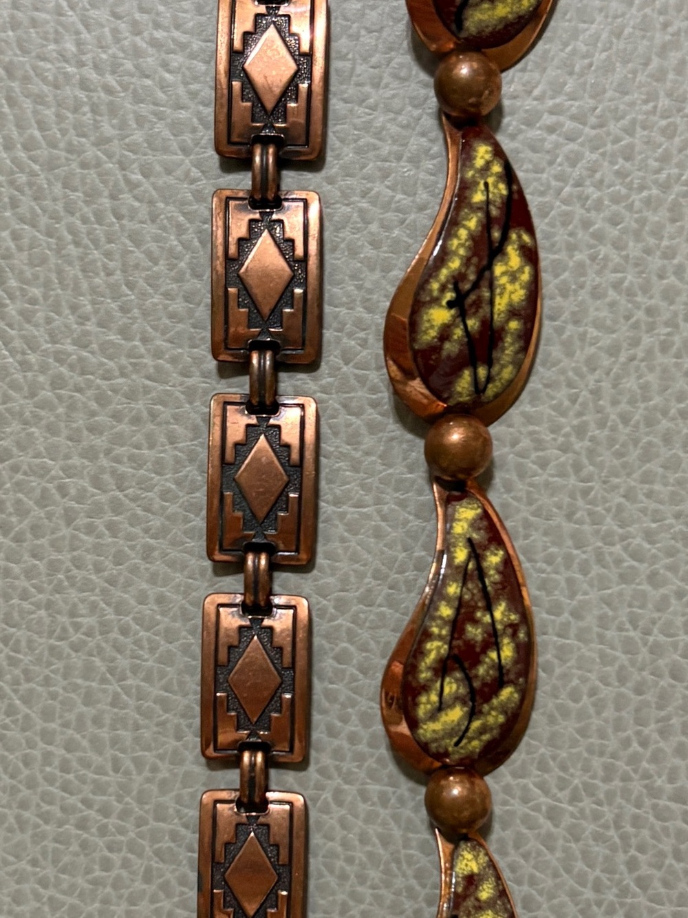 VTG Solid Copper Bracelets Brown and Green Accents VTG 1950 Southwest engraved